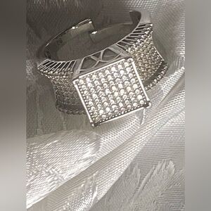 925 Sterling Silver Square Pavé Ring Mens / Unisex Size 9–10 Hip Hop Style